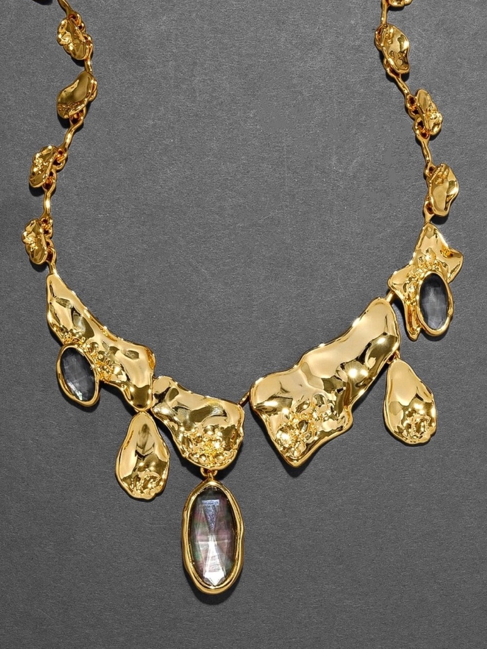Alexis Bittar Brut Gold Reef Bib Necklace ~ Black Mother of Pearl